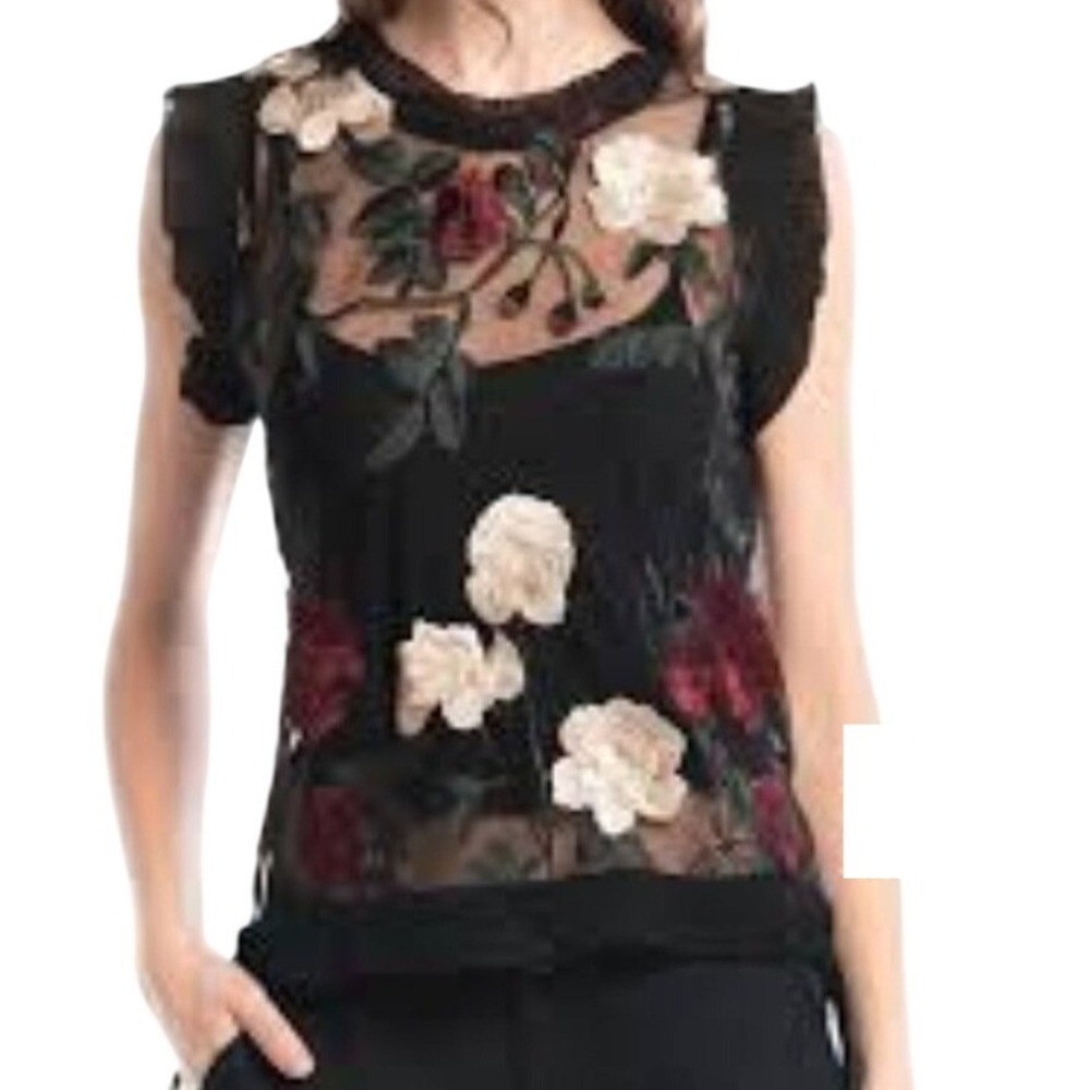 GARCIA Embroidered Flower Mesh Top SZ: XL